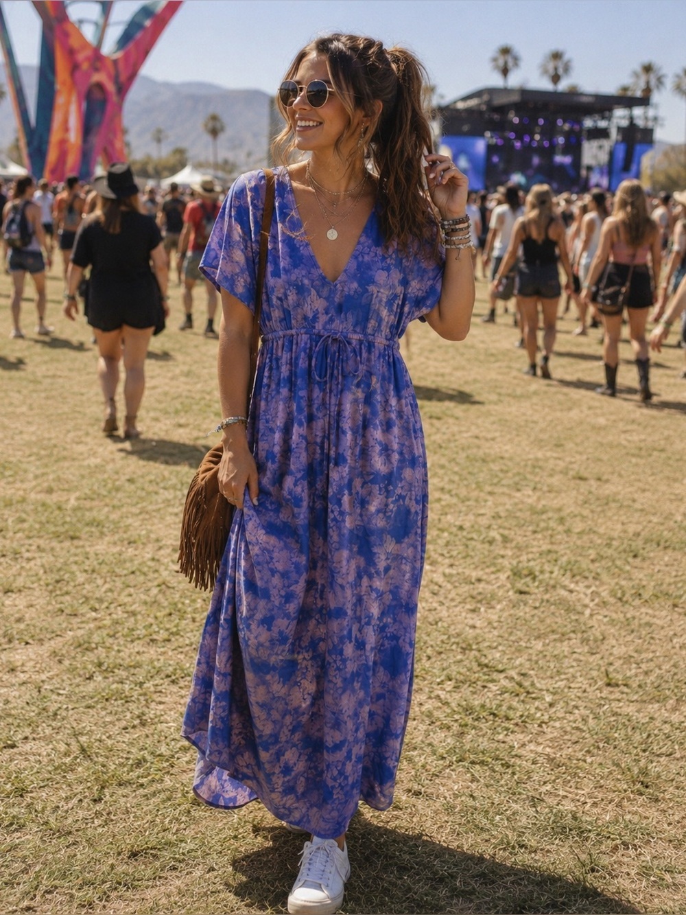 Margaritaville Blue & Lilac Tie-Dye Floral Maxi Dress Size Small USA Made